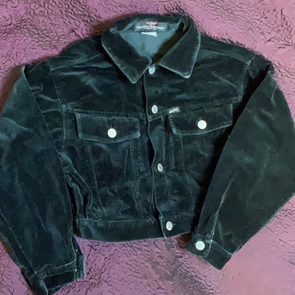 Velvet denim-style cropped jacket Guess